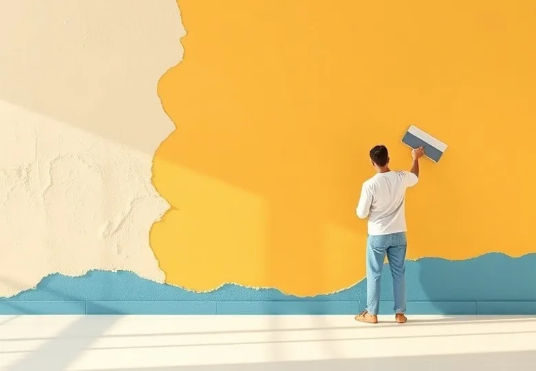 Application d'un enduit décoratif à la lisseuse sur un mur