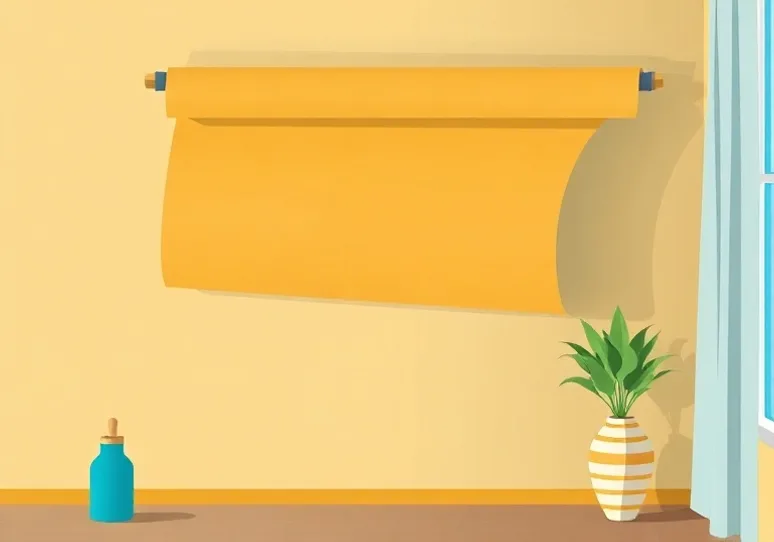 Pose de papier peint, rouleau et brosse à maroufler